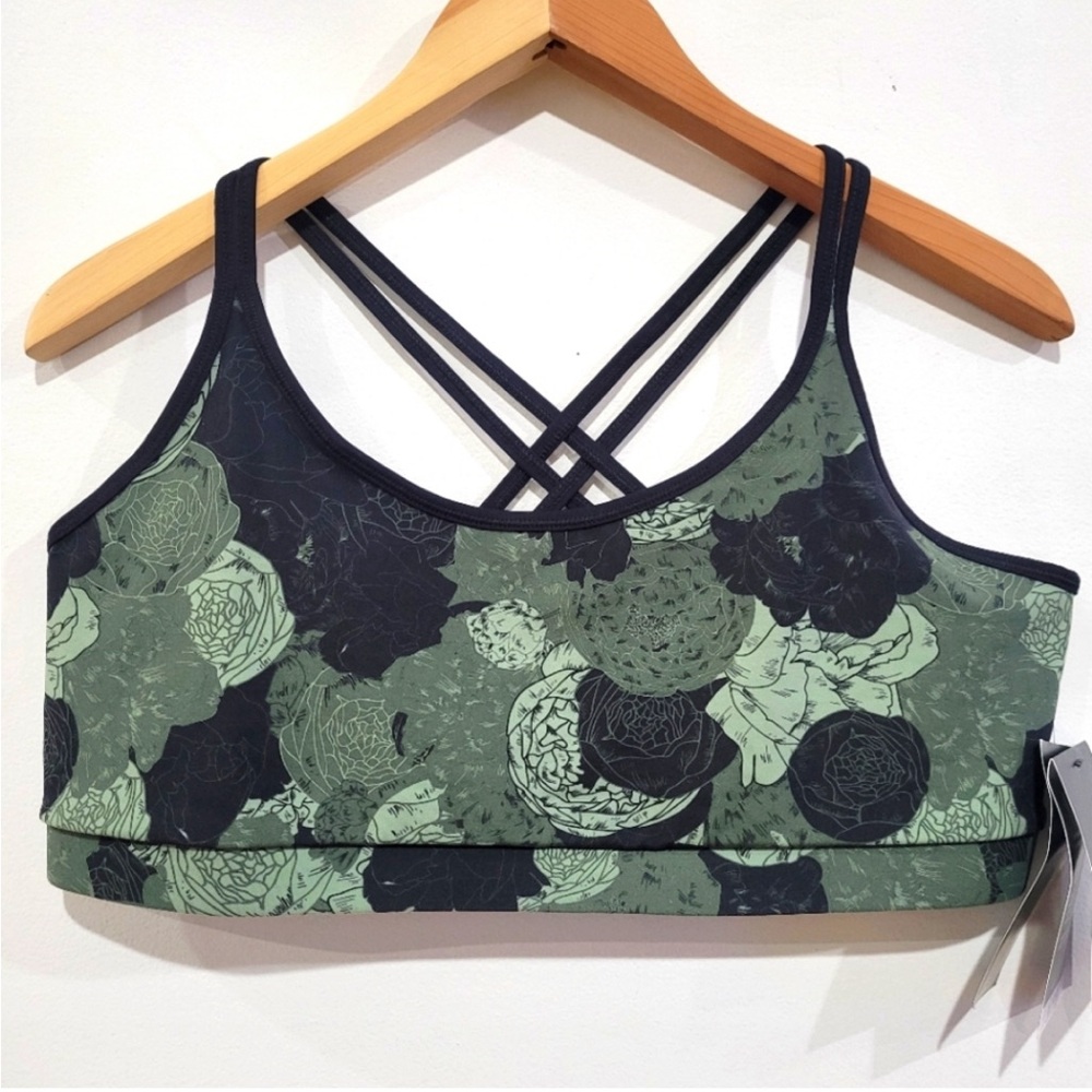 FourLaps Sports Bra Vitality Peonies Print Green Floral Compression Womens S NWT